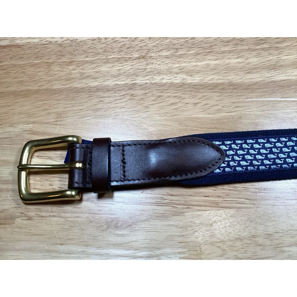 Vineyard Vines Men's Whale Canvas Club Belt Size 30 Navy Blue Preppy